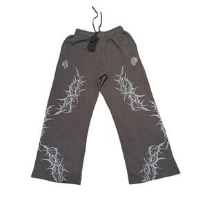 Gray Wide Leg Sweatpants with White Thorn Design